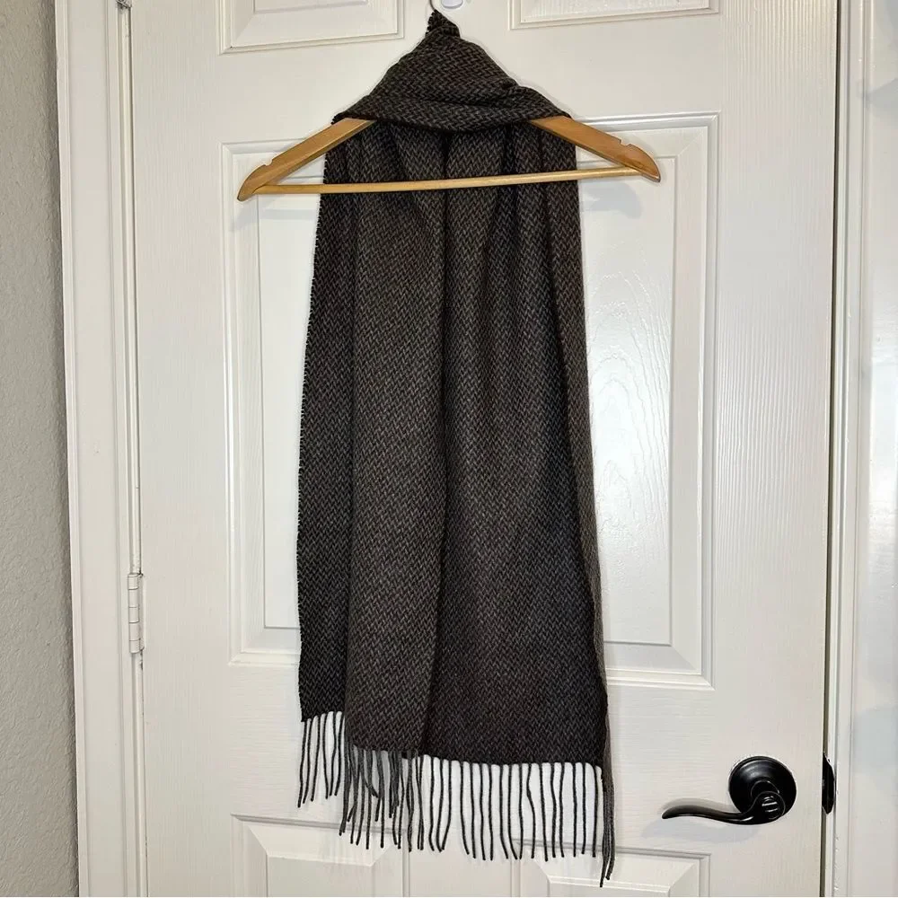 Enzo Mantovani 100% Cashmere Brown Grey Chevron Scarf Quiet Luxury Dark Academia